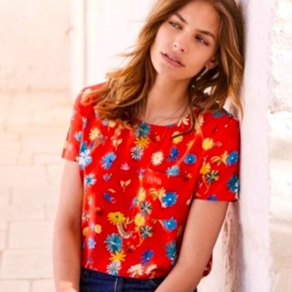 Sézane x G.Kero  Printed Red Flowers Silk (French 34 / Us 2) - Picture 2 of 5